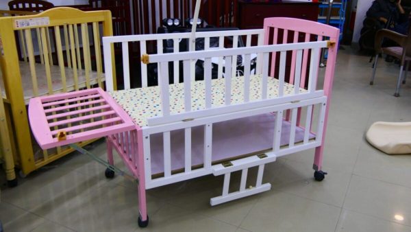 Pink & White Wooden Cot